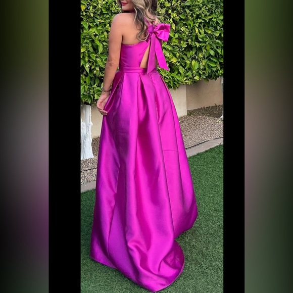 2964 Fuschia Back Bow Strap Dress